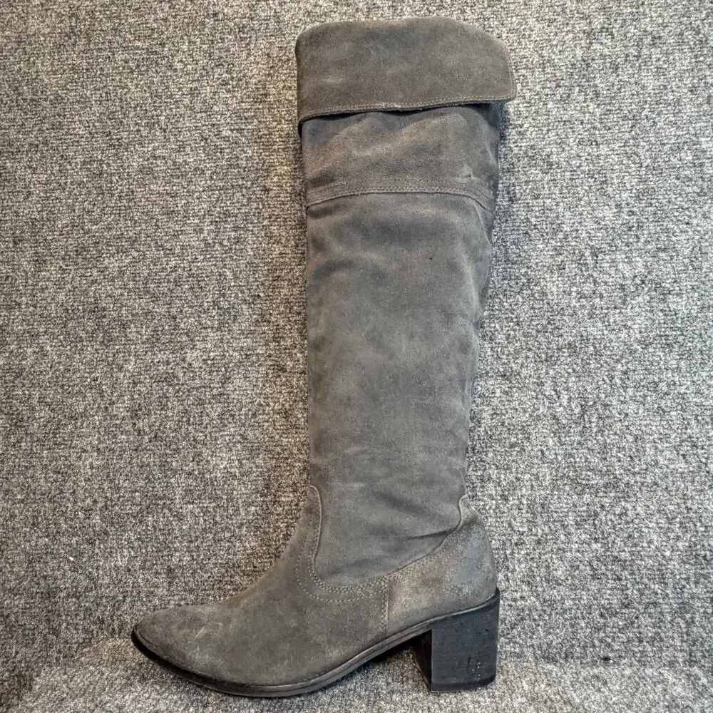 Report Signature Gray Suede Tall Over The Knee Foldover Boots Heel Women 8.5